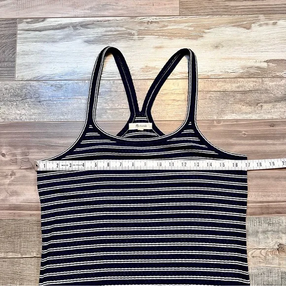 Madewell Womens Racerback Midi Tank Dress Large Striped Ribbed Navy Blue White - Picture 14 of 14